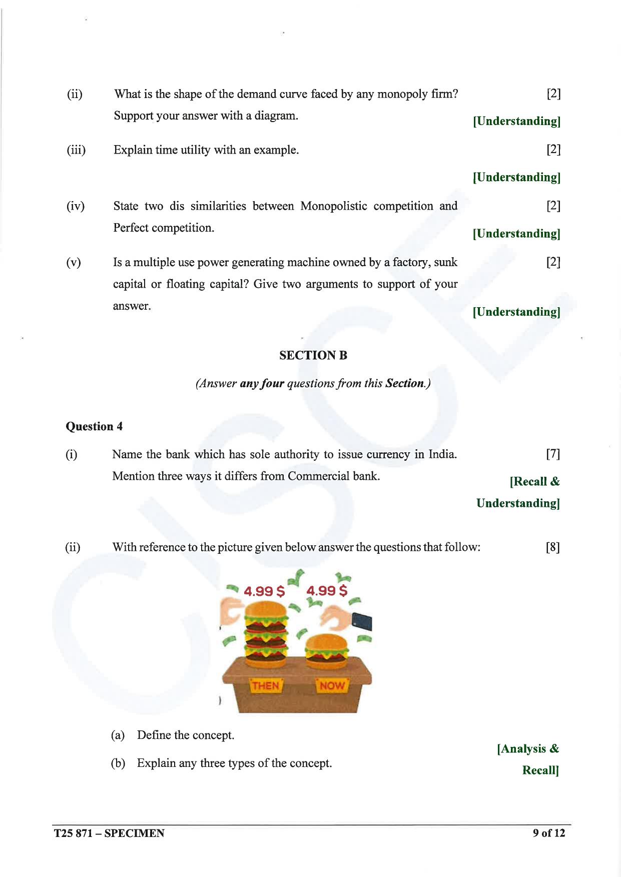 ICSE Class 10 2025 Economic Applications (QP & MS) Specimen Paper - Page 9