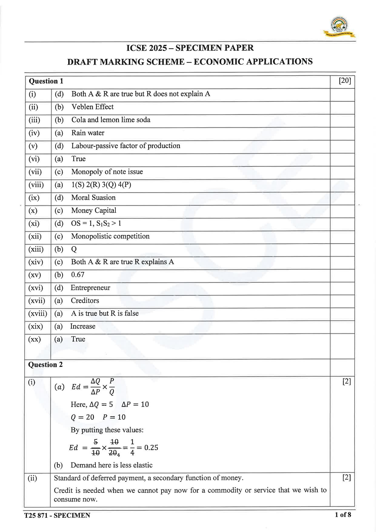 ICSE Class 10 2025 Economic Applications (QP & MS) Specimen Paper - Page 13