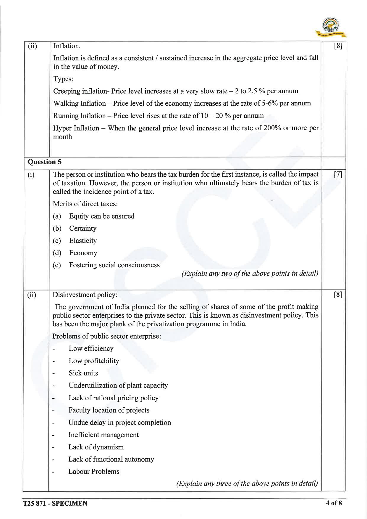 ICSE Class 10 2025 Economic Applications (QP & MS) Specimen Paper - Page 16