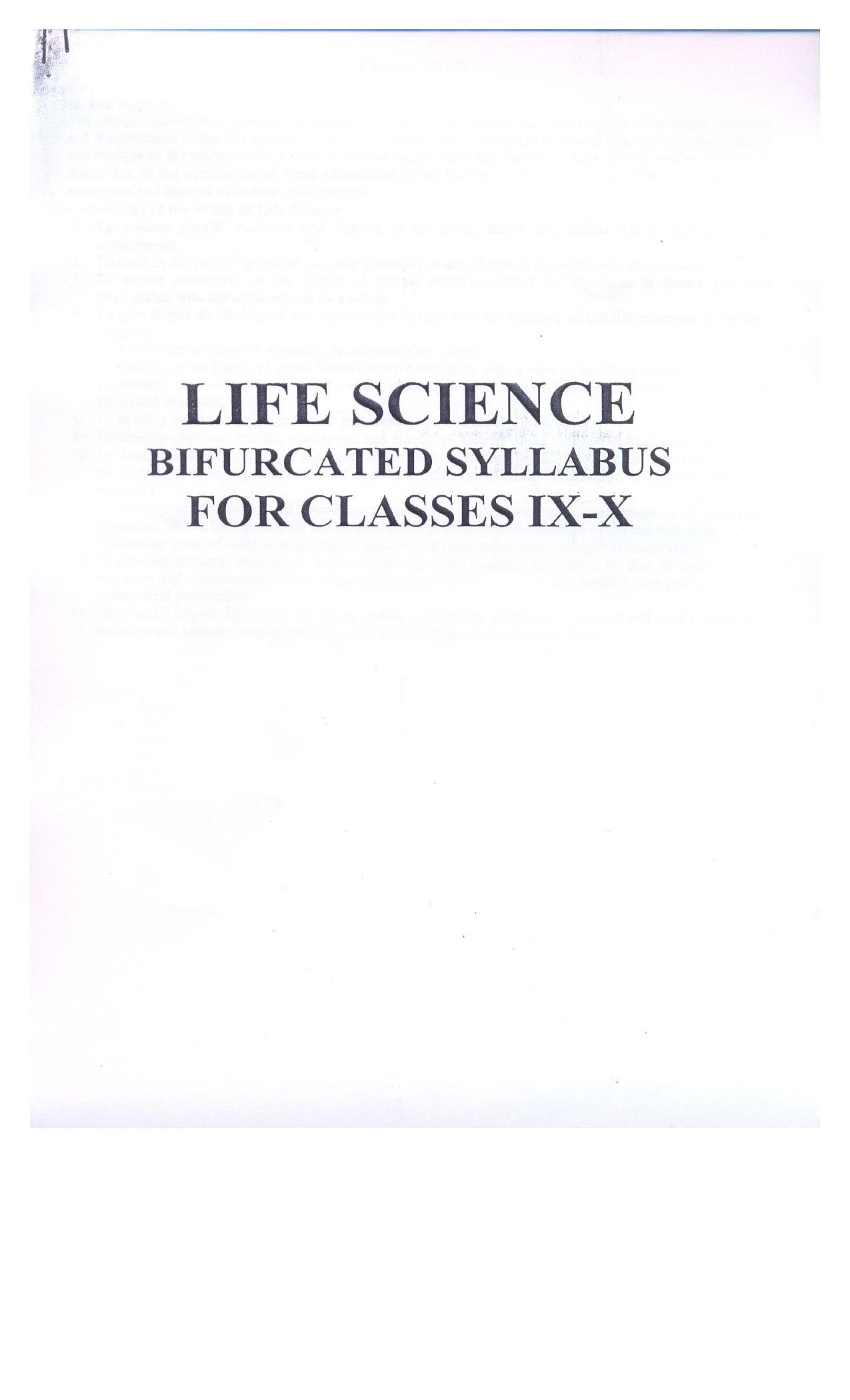 WBBSE Class 10th  Syllabus [Life Science] - Page 1