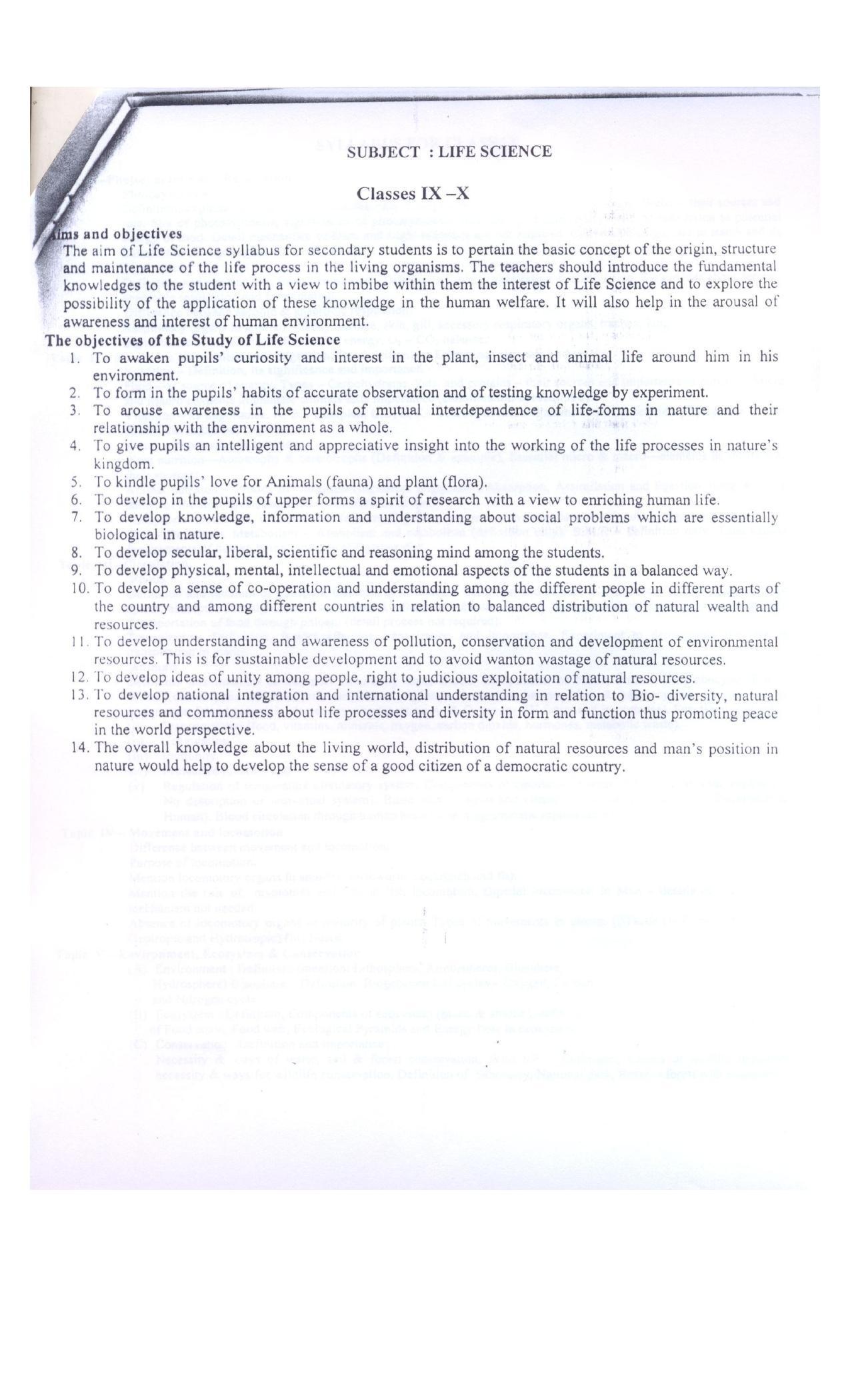 WBBSE Class 10th  Syllabus [Life Science] - Page 2