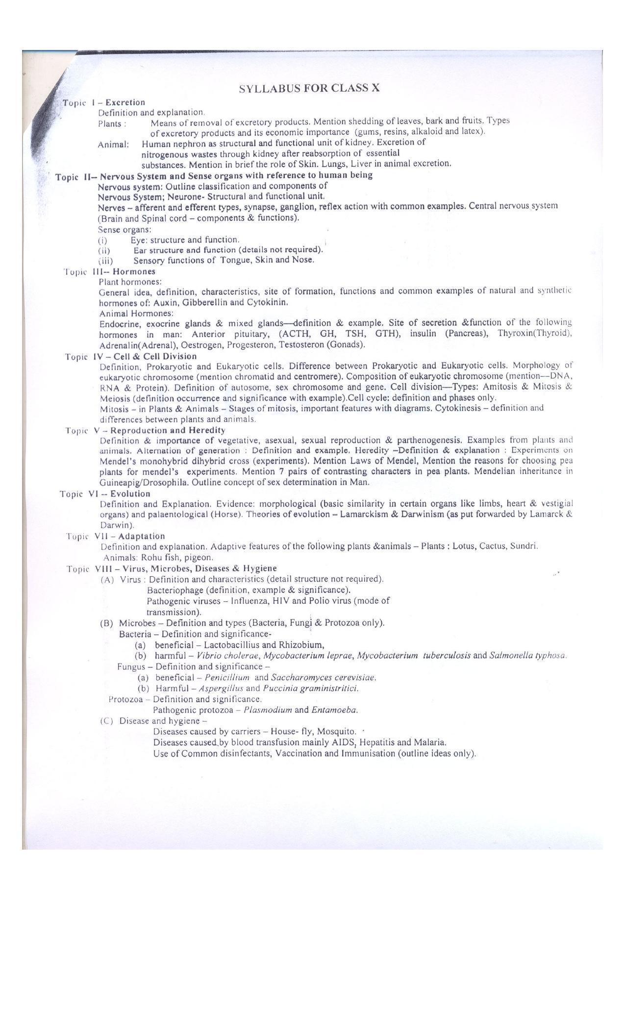WBBSE Class 10th  Syllabus [Life Science] - Page 4