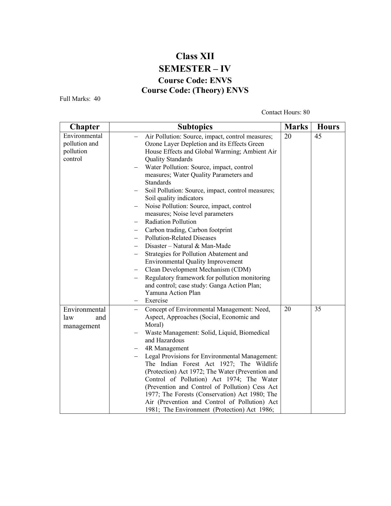WBCHSE Class 11 & 12 Syllabus for Environment Studies (ENVS) (SET II) - Page 7