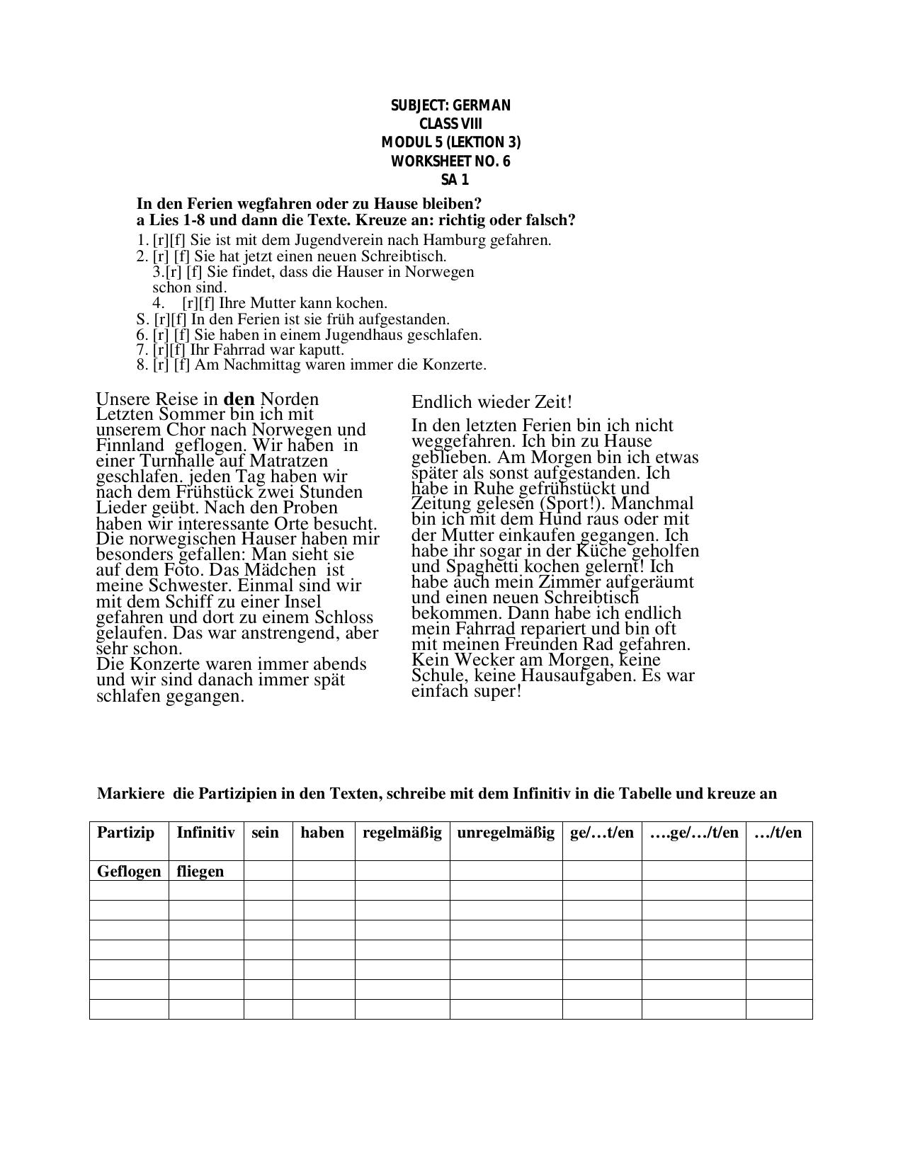 CBSE Worksheets for Class 8 German Assignment 6 - Page 1