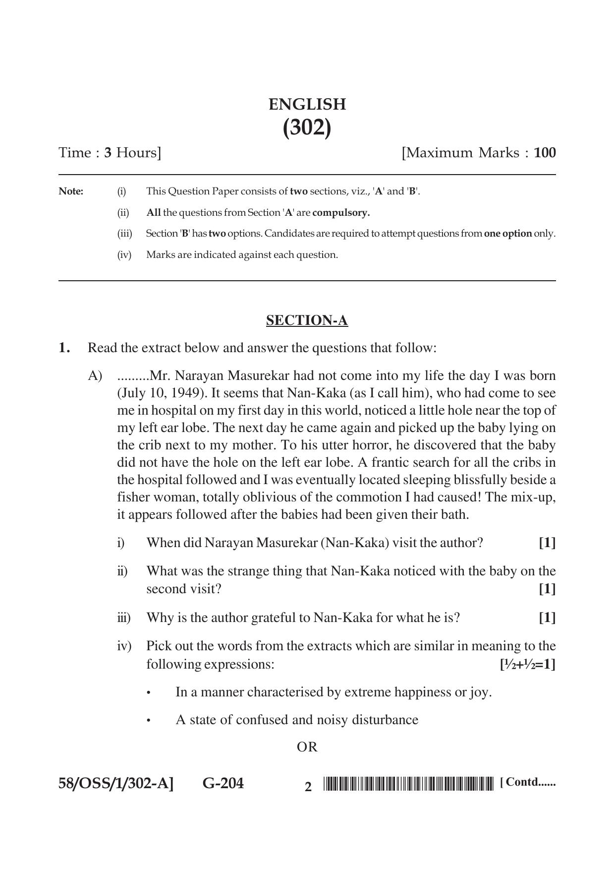 NIOS April 2019 Class 12 English (SET A) Question Paper - Page 2