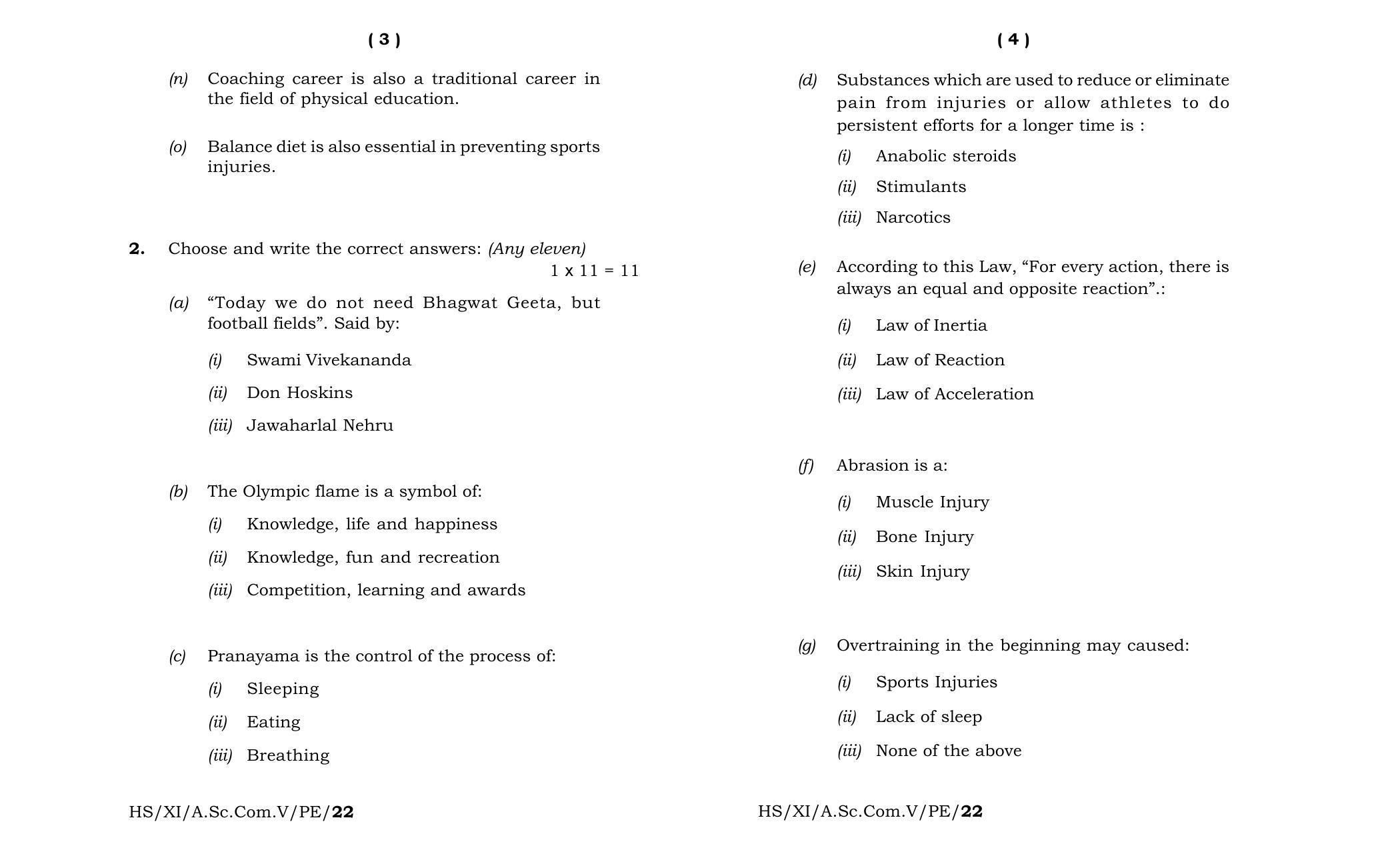 Meghalaya Board (MBOSE) Class 11 Physical Education (theory) 2022 Question Paper - Page 2