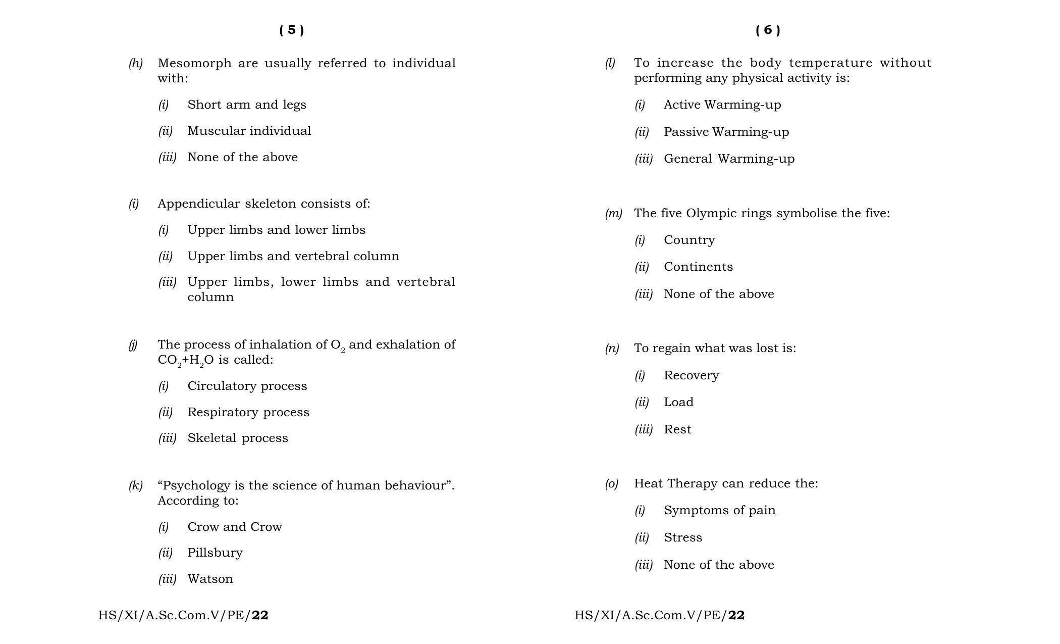 Meghalaya Board (MBOSE) Class 11 Physical Education (theory) 2022 Question Paper - Page 3