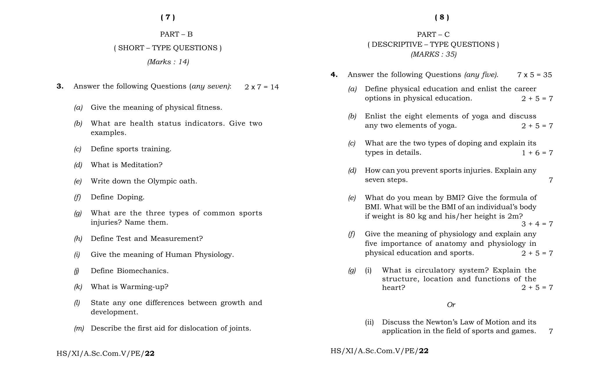 Meghalaya Board (MBOSE) Class 11 Physical Education (theory) 2022 Question Paper - Page 4