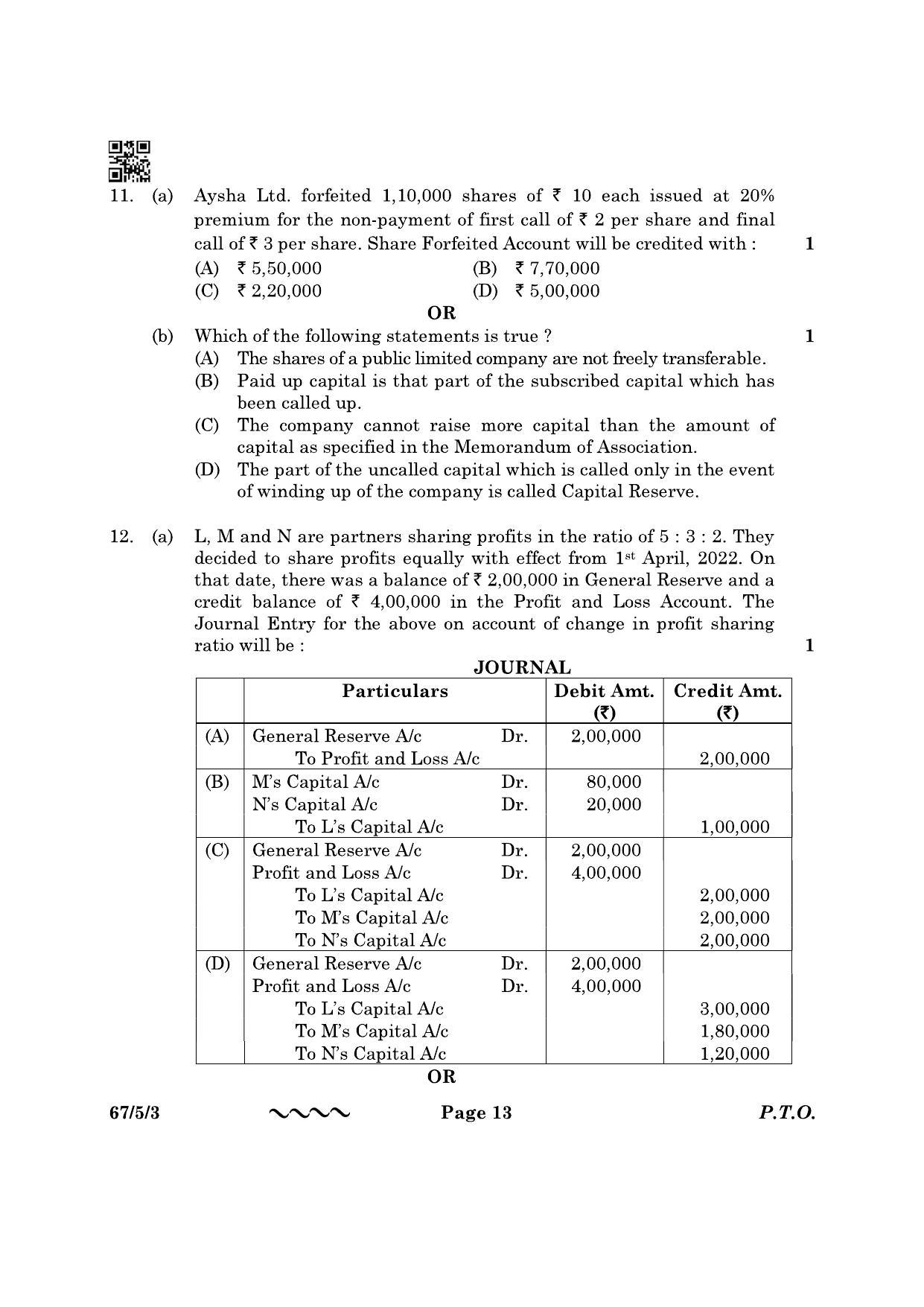 CBSE Class 12 67-5-3 Accountancy 2023 Question Paper - Page 13