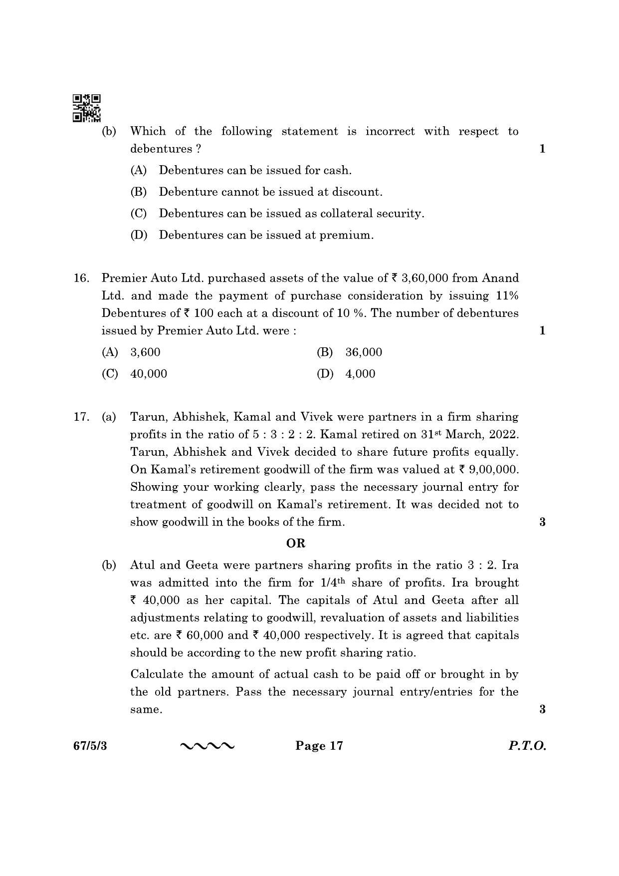 CBSE Class 12 67-5-3 Accountancy 2023 Question Paper - Page 17