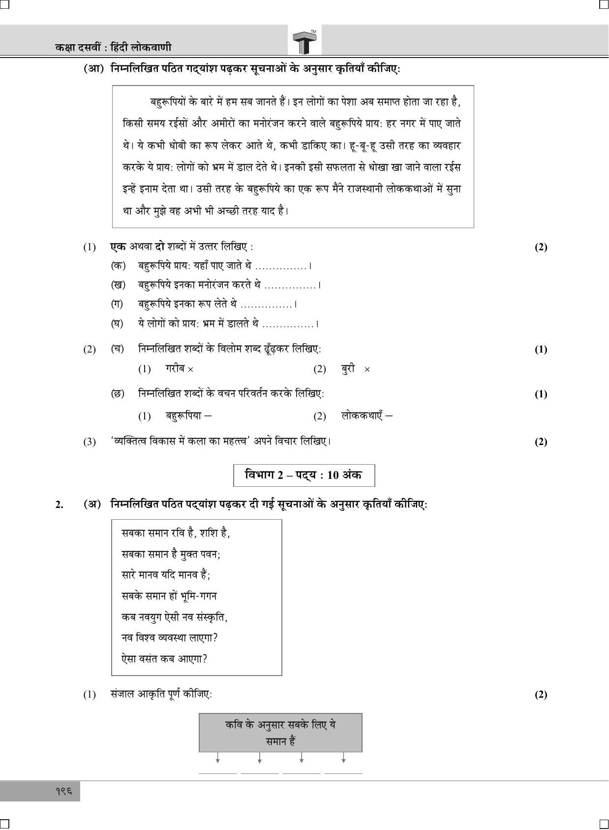 Maharashtra Board SSC Hindi (Composite) 2019 Question Paper - Page 2