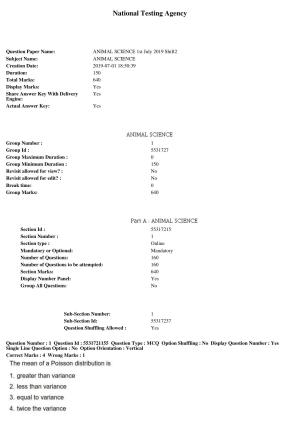 ICAR AIEEA PG 2019 ANIMAL SCIENCE Question Paper