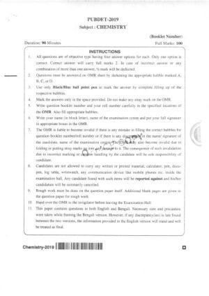 PUBDET 2019 Chemistry Question Papers