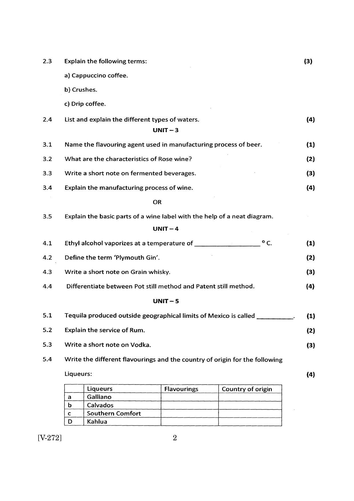 Goa Board Class 12 Food & Beverage Service  2019 (Services June) Question Paper - Page 2