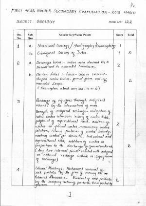 Kerala Plus One 2018 Geology Answer Key