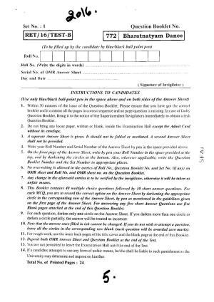 BHU RET BHARATNATYAM DANCE 2016 Question Paper