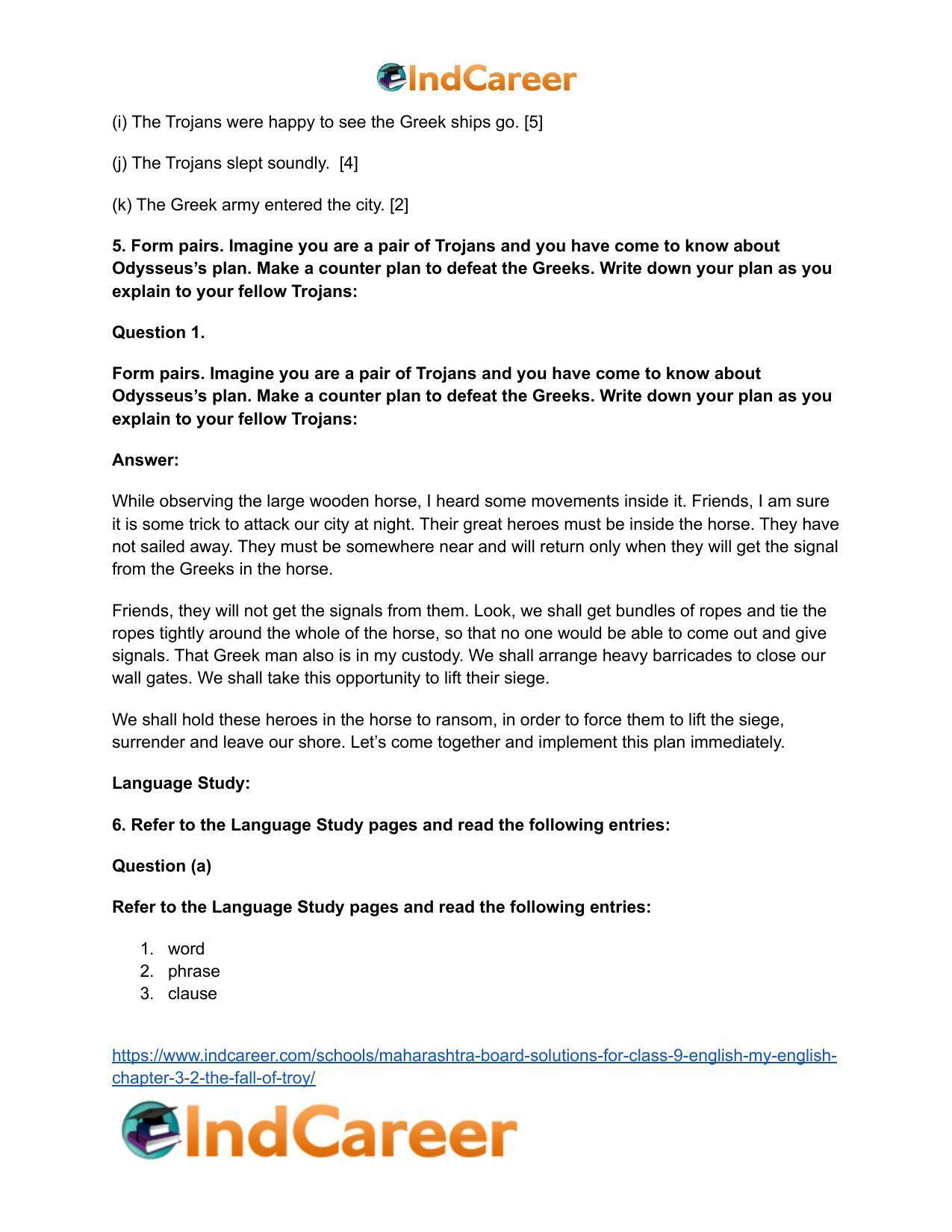 Maharashtra Board Solutions for Class 9- English (My English): Chapter 3.2- The Fall of Troy - Page 10