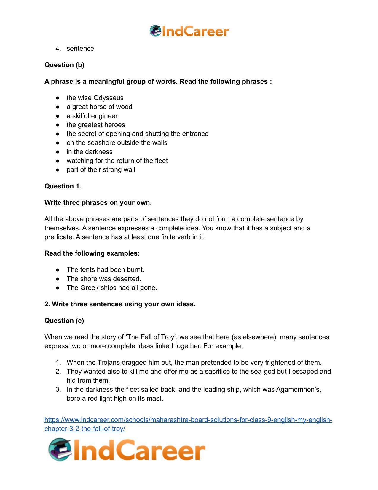 Maharashtra Board Solutions for Class 9- English (My English): Chapter 3.2- The Fall of Troy - Page 11