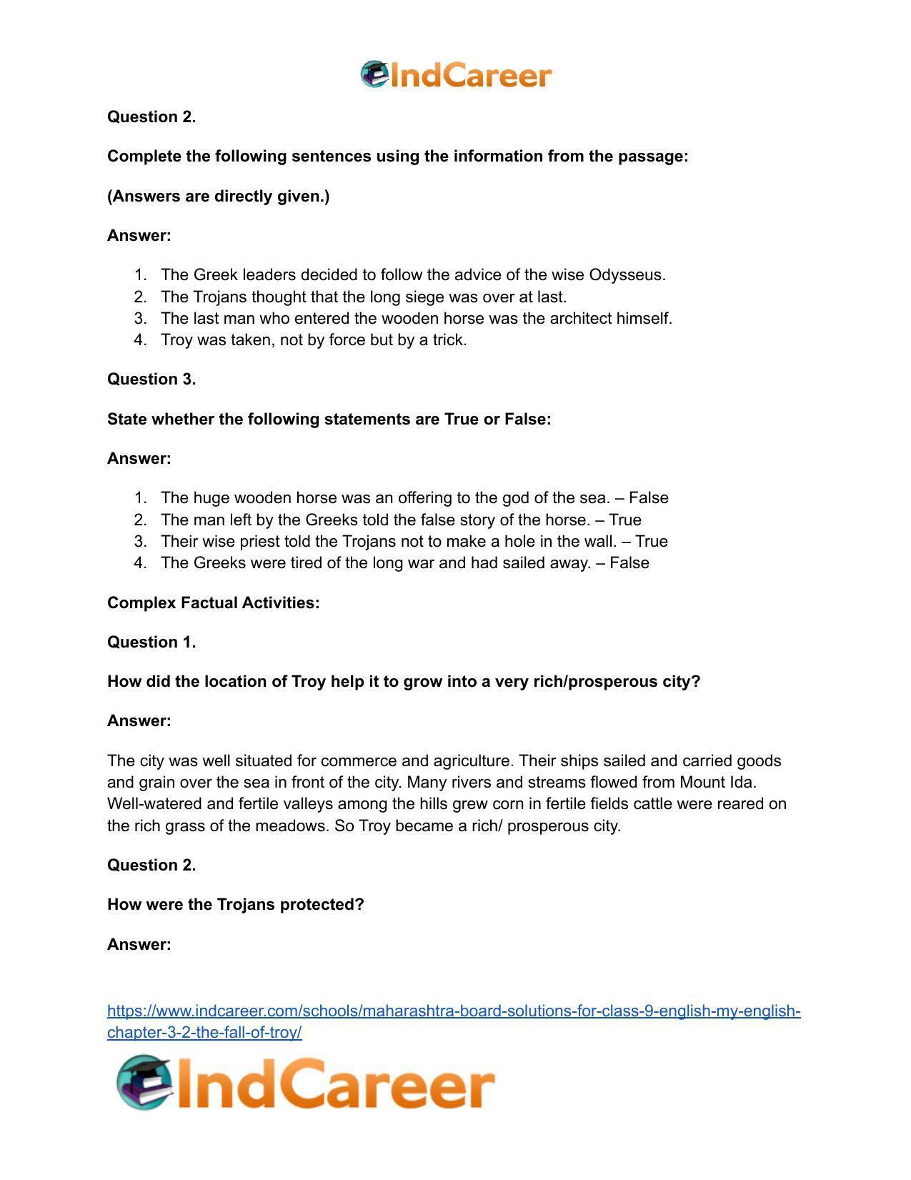 Maharashtra Board Solutions for Class 9- English (My English): Chapter 3.2- The Fall of Troy - Page 13