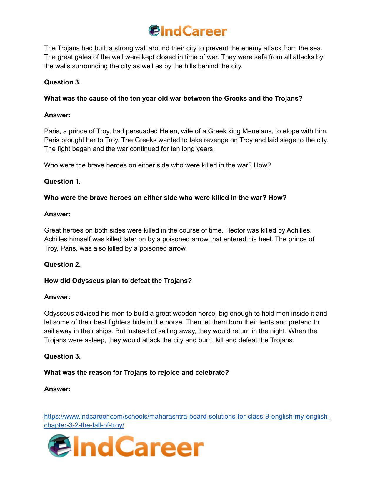 Maharashtra Board Solutions for Class 9- English (My English): Chapter 3.2- The Fall of Troy - Page 14