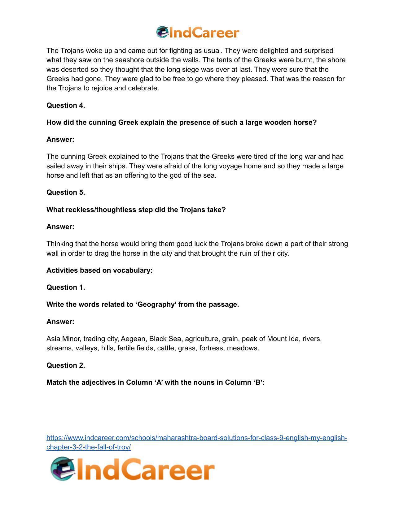 Maharashtra Board Solutions for Class 9- English (My English): Chapter 3.2- The Fall of Troy - Page 15