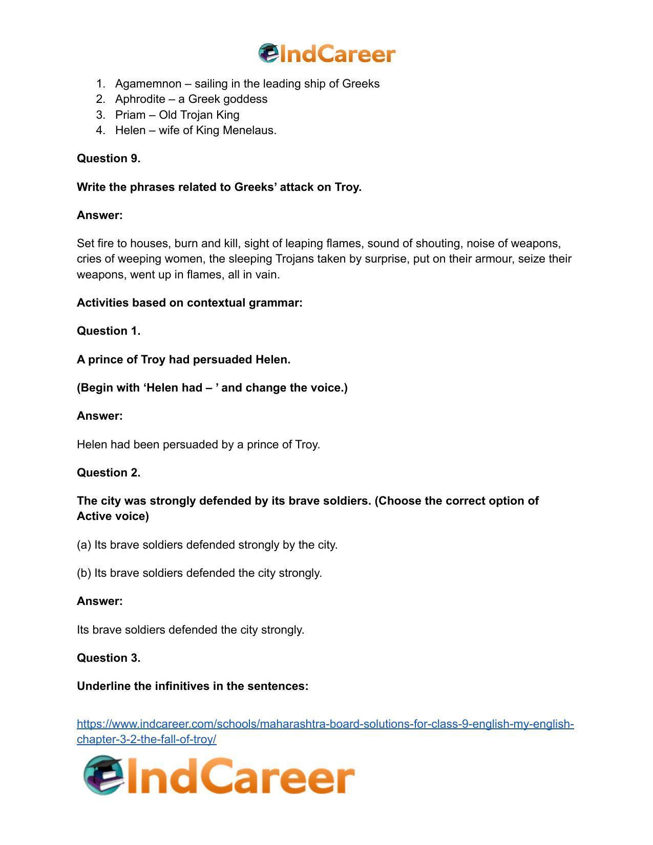 Maharashtra Board Solutions for Class 9- English (My English): Chapter 3.2- The Fall of Troy - Page 18