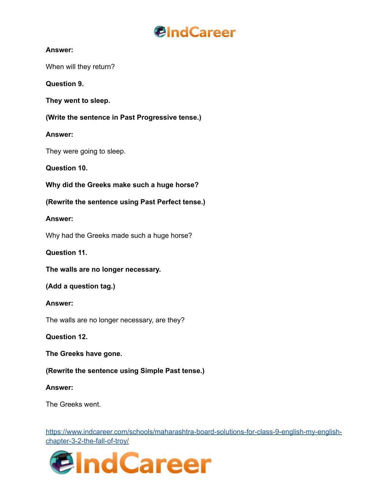 Maharashtra Board Solutions for Class 9- English (My English): Chapter 3.2- The Fall of Troy - Page 20