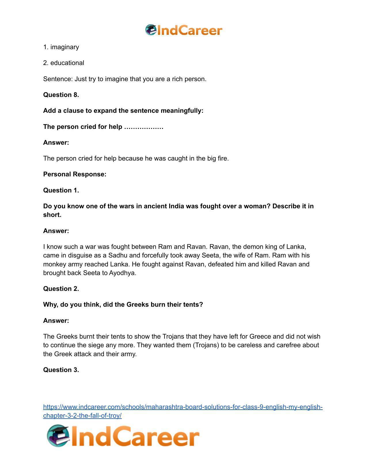 Maharashtra Board Solutions for Class 9- English (My English): Chapter 3.2- The Fall of Troy - Page 25