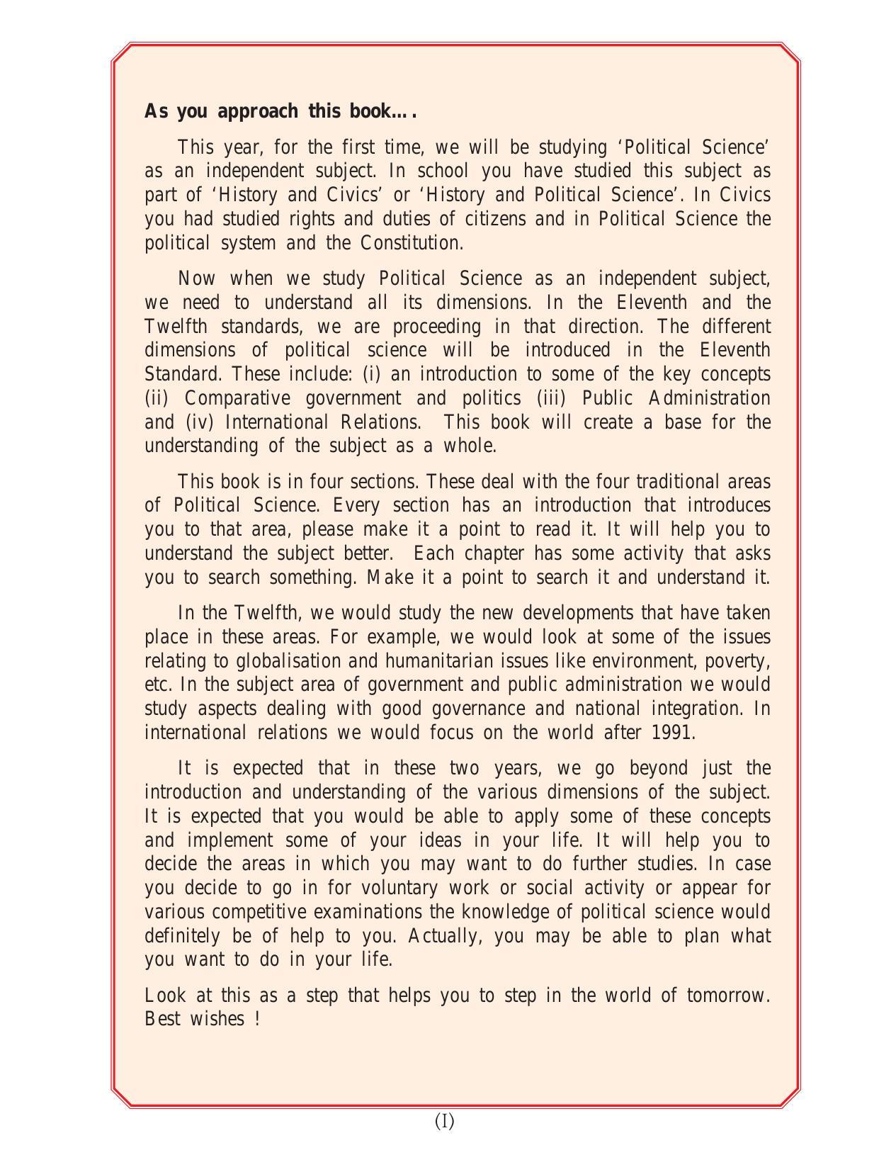 Maharashtra Board Class 11 Political Science Textbook - Page 11