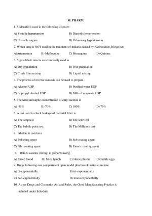 OJEE 2015 M. PHARMACY Question Paper