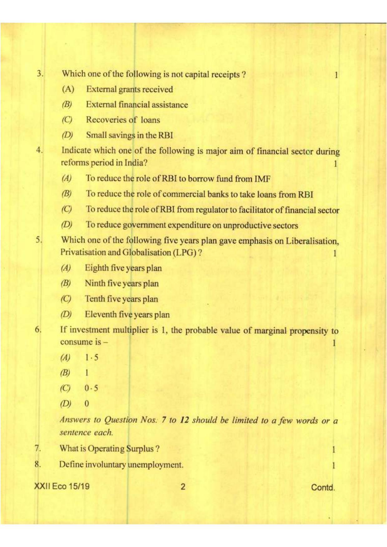 COHSEM Class 12 Economics 2019 Question Papers - Page 2