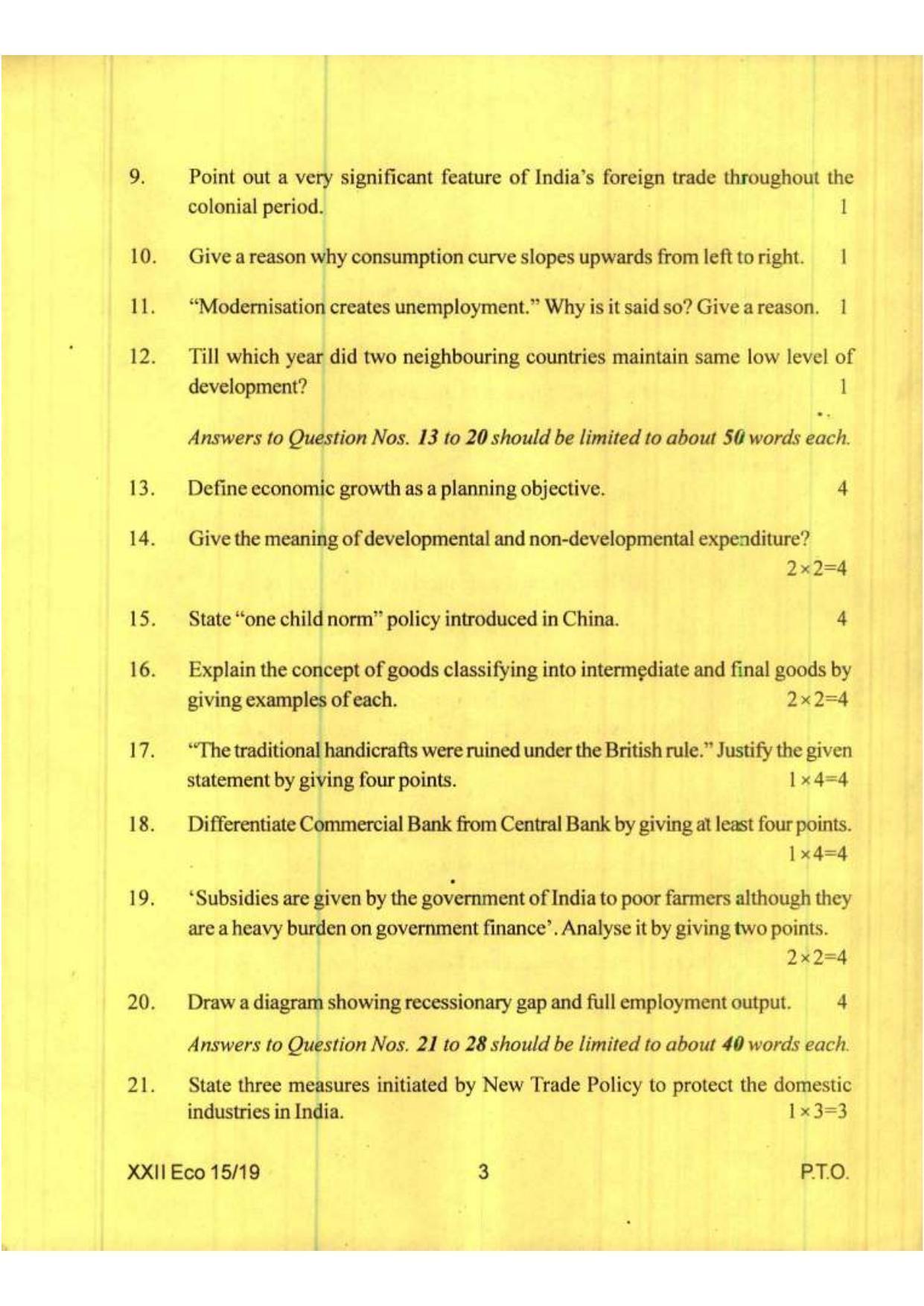 COHSEM Class 12 Economics 2019 Question Papers - Page 3