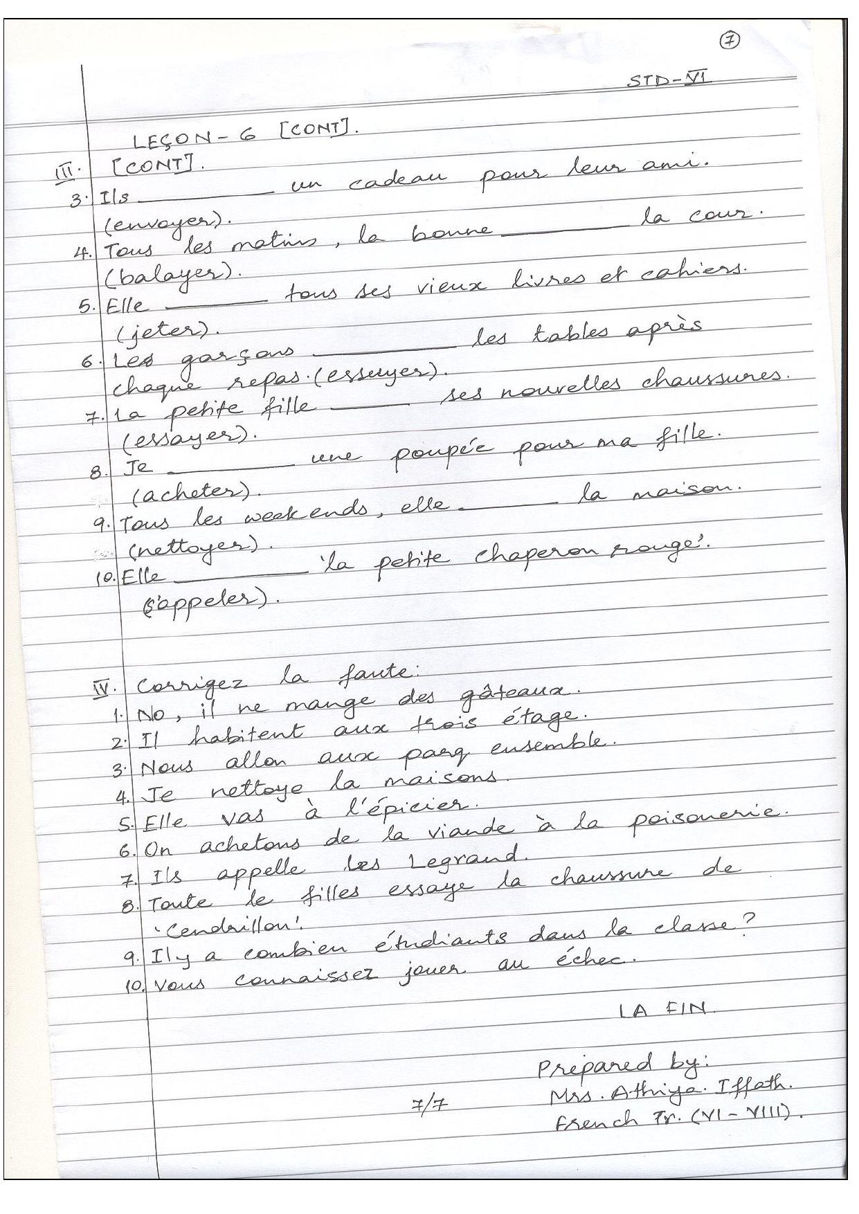 CBSE Worksheets for Class 6 French Lavigne Cherche Un Manteau Assignment 3 - Page 2