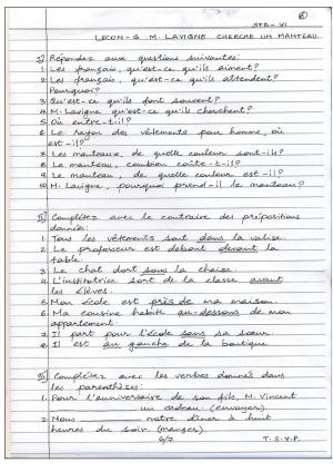 CBSE Worksheets for Class 6 French Lavigne Cherche Un Manteau Assignment 3