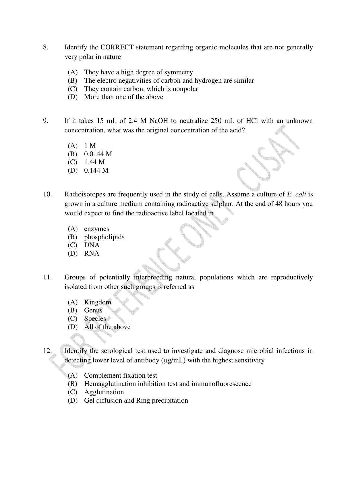 CUSAT CAT 2023 Microbiology Final Question Paper - Page 3