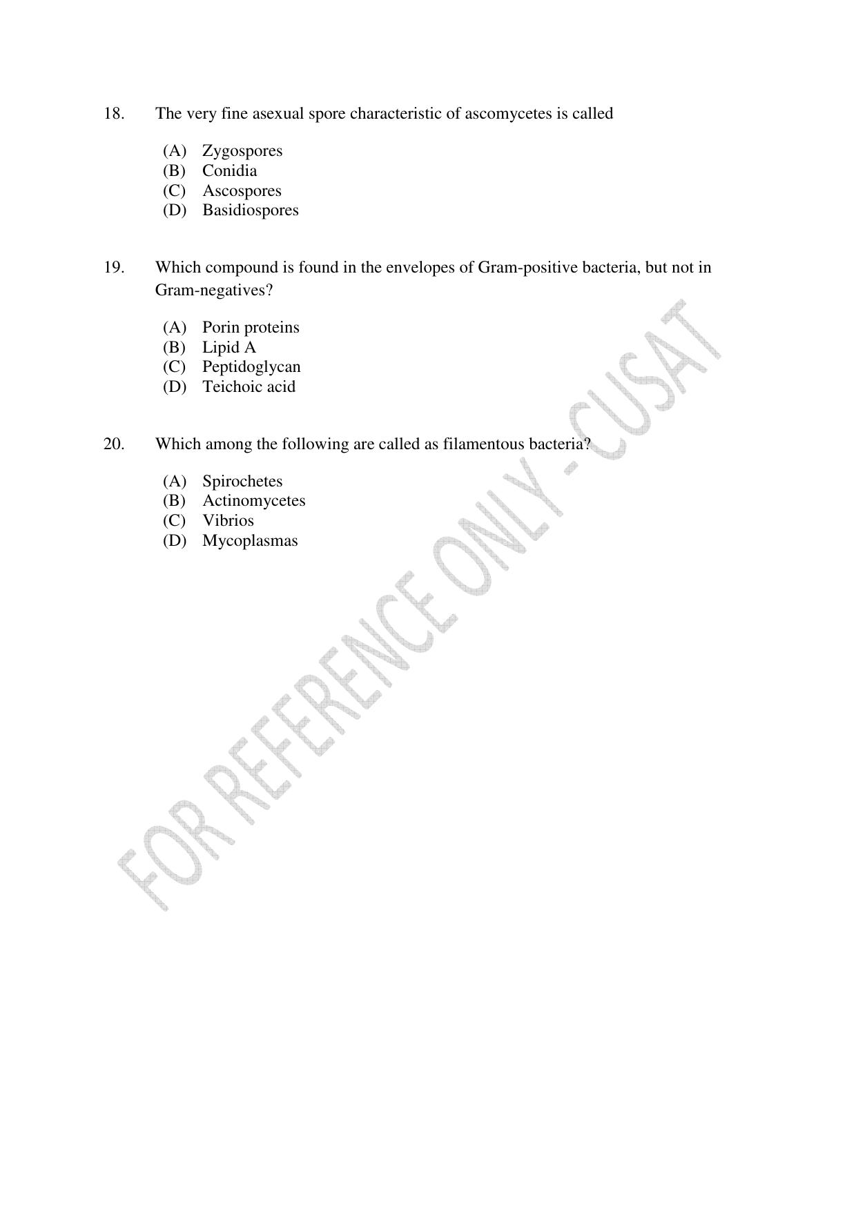CUSAT CAT 2023 Microbiology Final Question Paper - Page 5