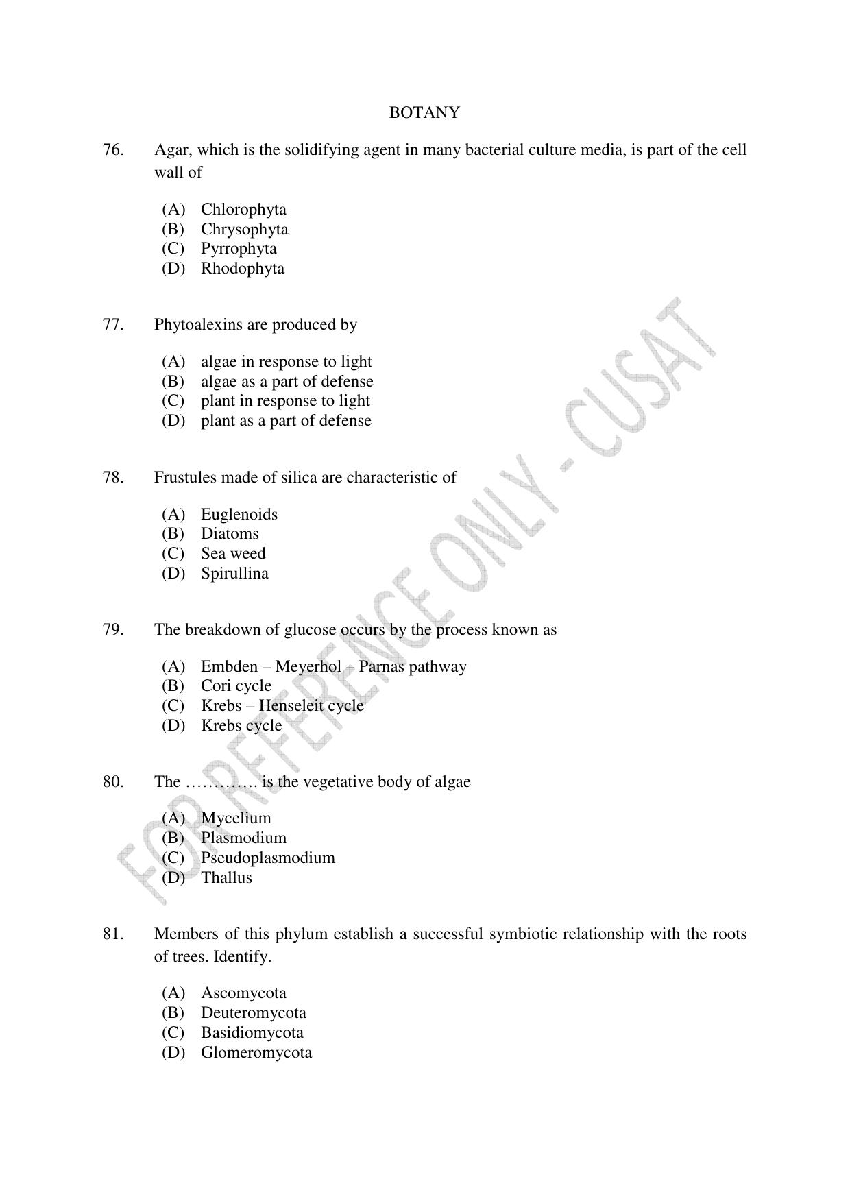 CUSAT CAT 2023 Microbiology Final Question Paper - Page 18