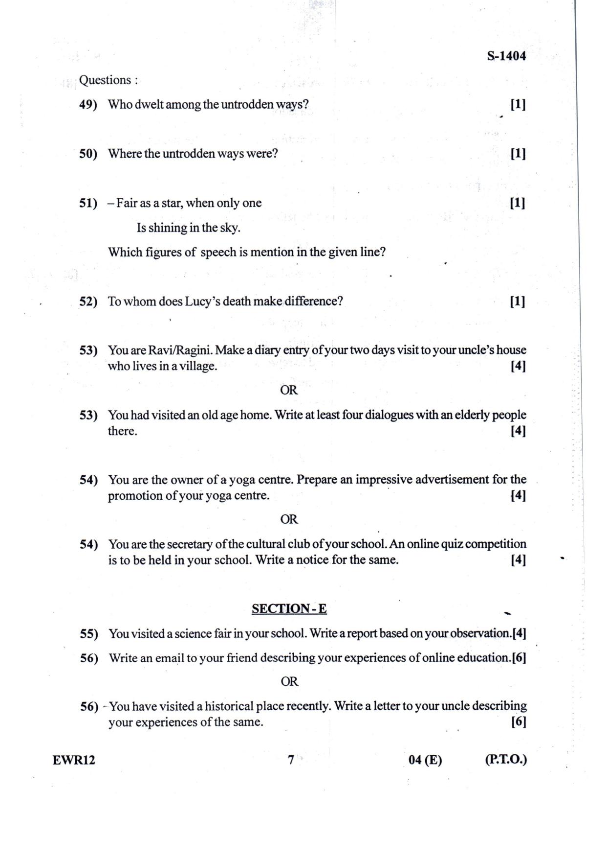 Gujarat Board Class 10th English F.L. March-April 2022 Question Paper - Page 7