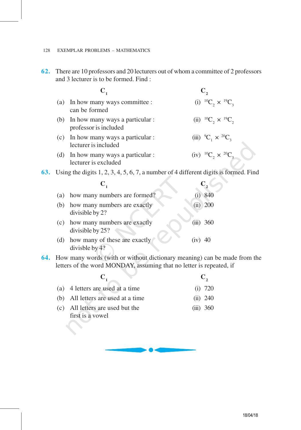 NCERT Exemplar Book for Class 11 Maths: Chapter 7 Permutations and Combinations - Page 15