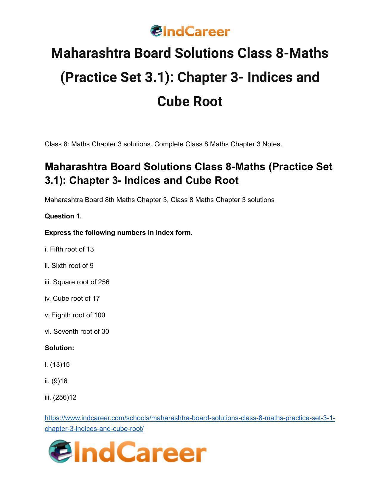Maharashtra Board Solutions Class 8-Maths (Practice Set 3.1): Chapter 3- Indices and Cube Root - Page 2