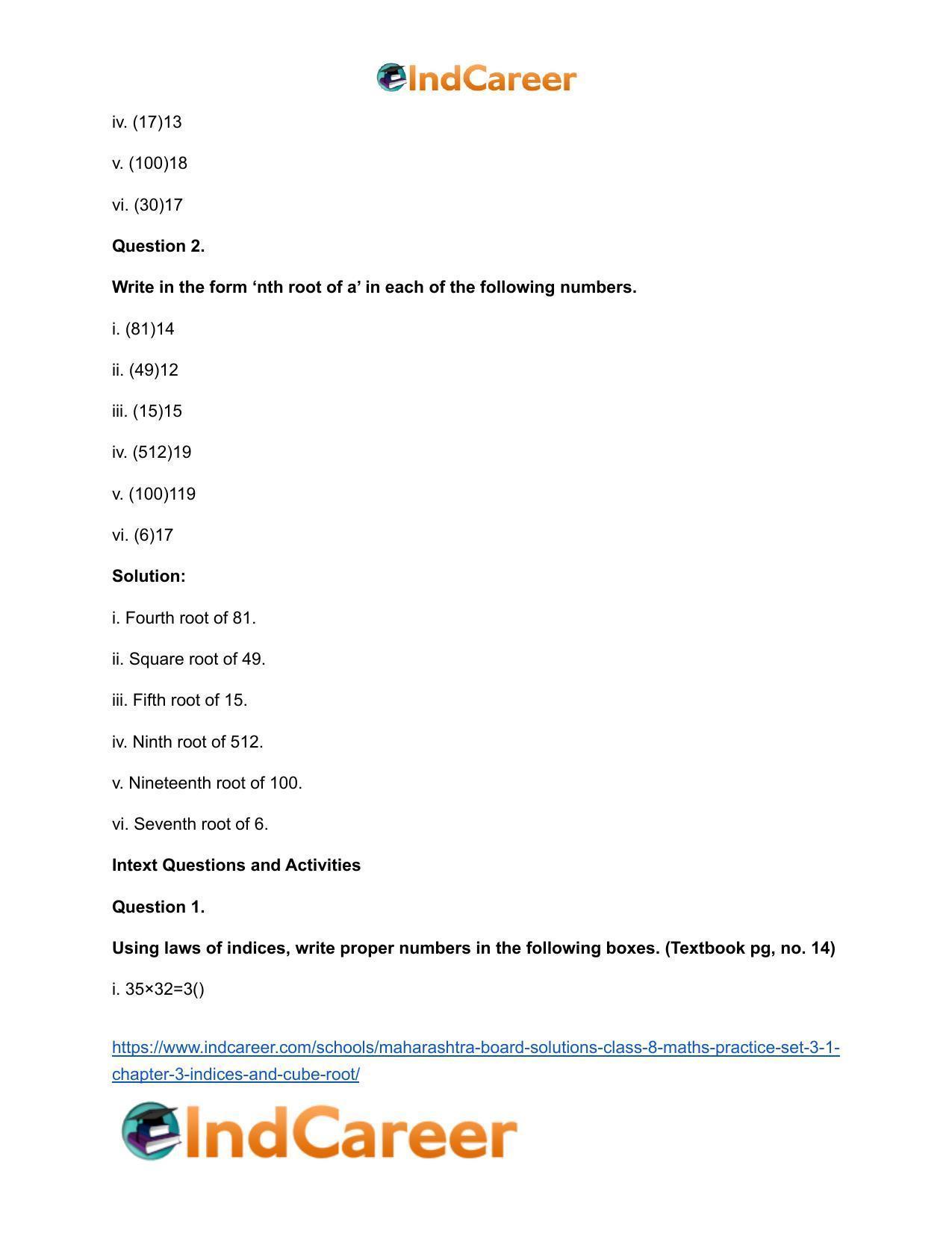 Maharashtra Board Solutions Class 8-Maths (Practice Set 3.1): Chapter 3- Indices and Cube Root - Page 3