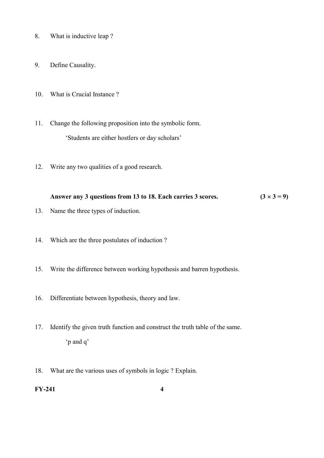 Kerala Plus One (Class 11th) Philosaphy Question Paper 2021 - Page 4