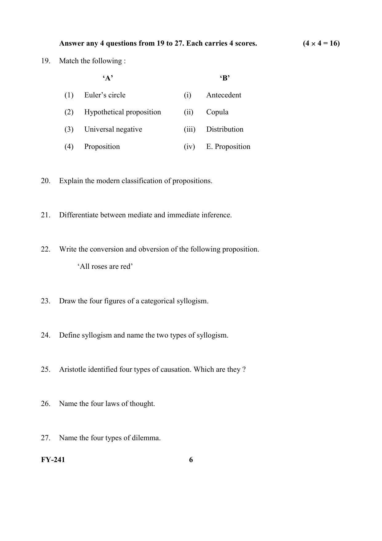 Kerala Plus One (Class 11th) Philosaphy Question Paper 2021 - Page 6
