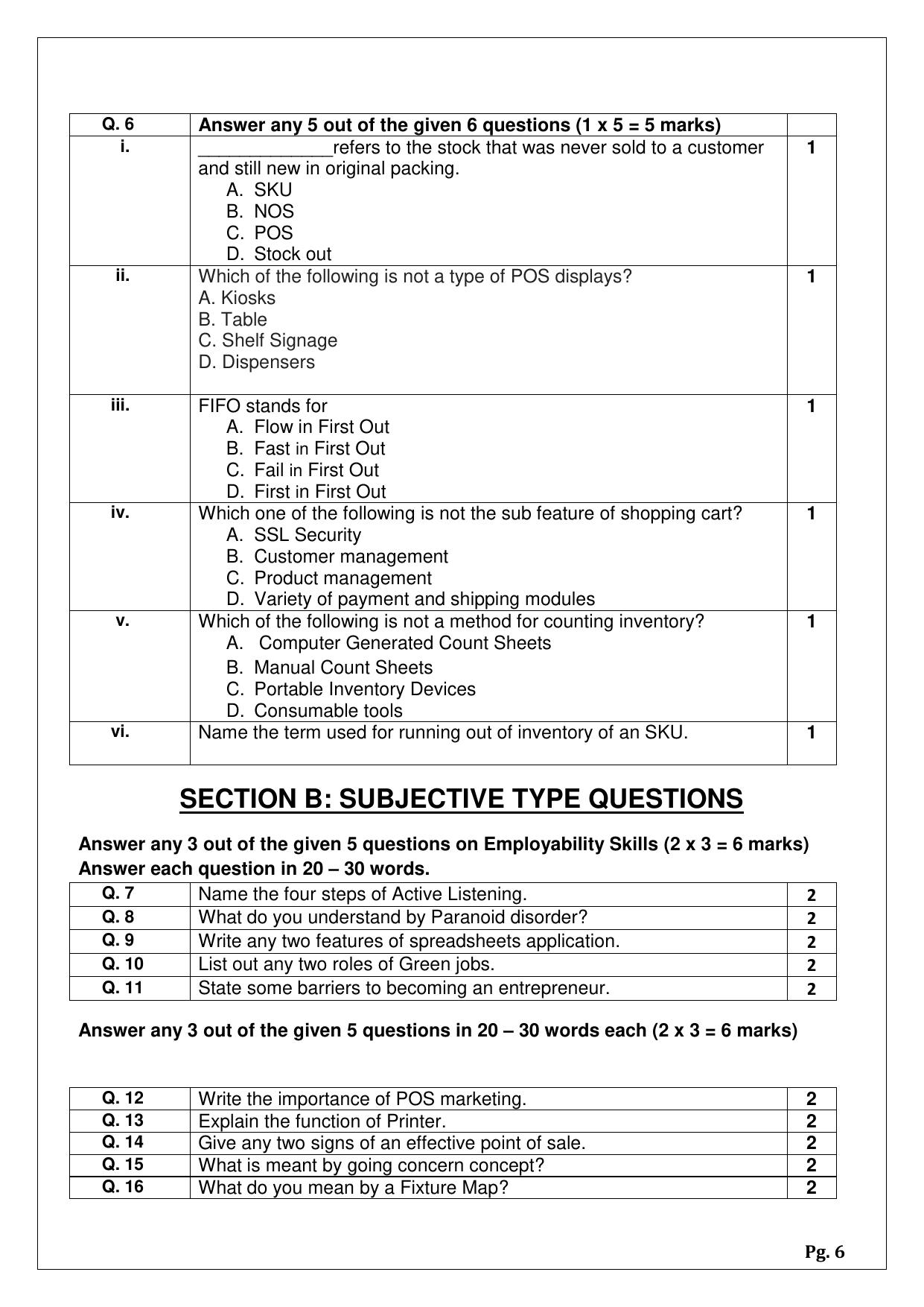 CBSE Class 12 Retail Sample Papers 2024 - Page 6