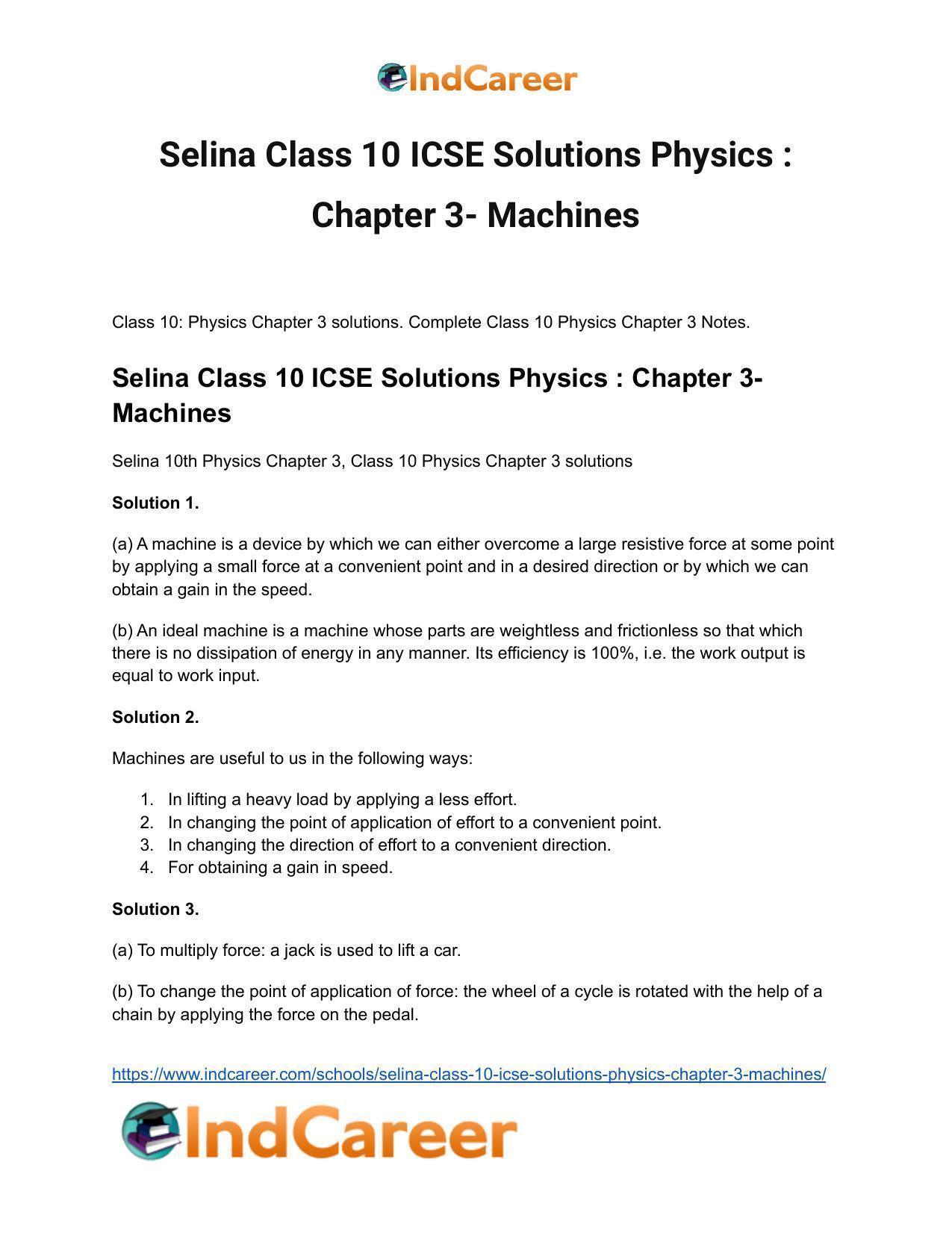 Selina Class 10 ICSE Solutions Physics : Chapter 3- Machines - Page 2