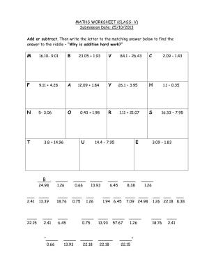 Worksheet for Class 5 Maths Add or subtract Assignment