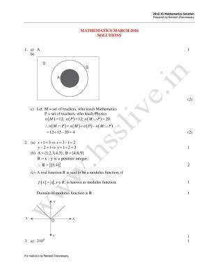 Kerala Plus One 2016 Maths Answer Key