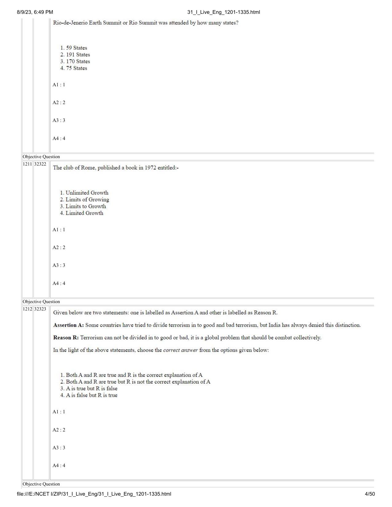 NCET 2023 Question Paper (English Q 1201-1335) - Page 4