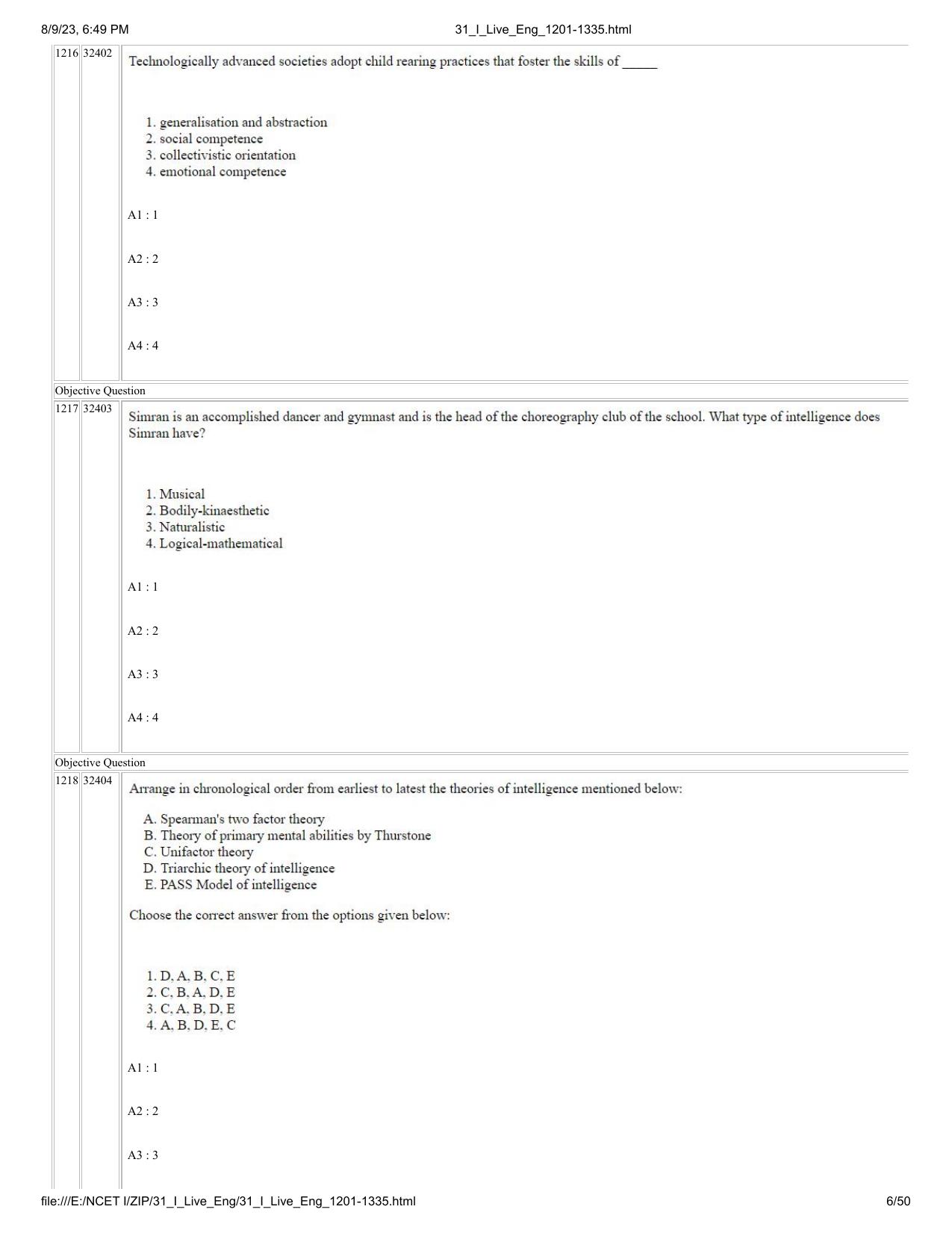 NCET 2023 Question Paper (English Q 1201-1335) - Page 6