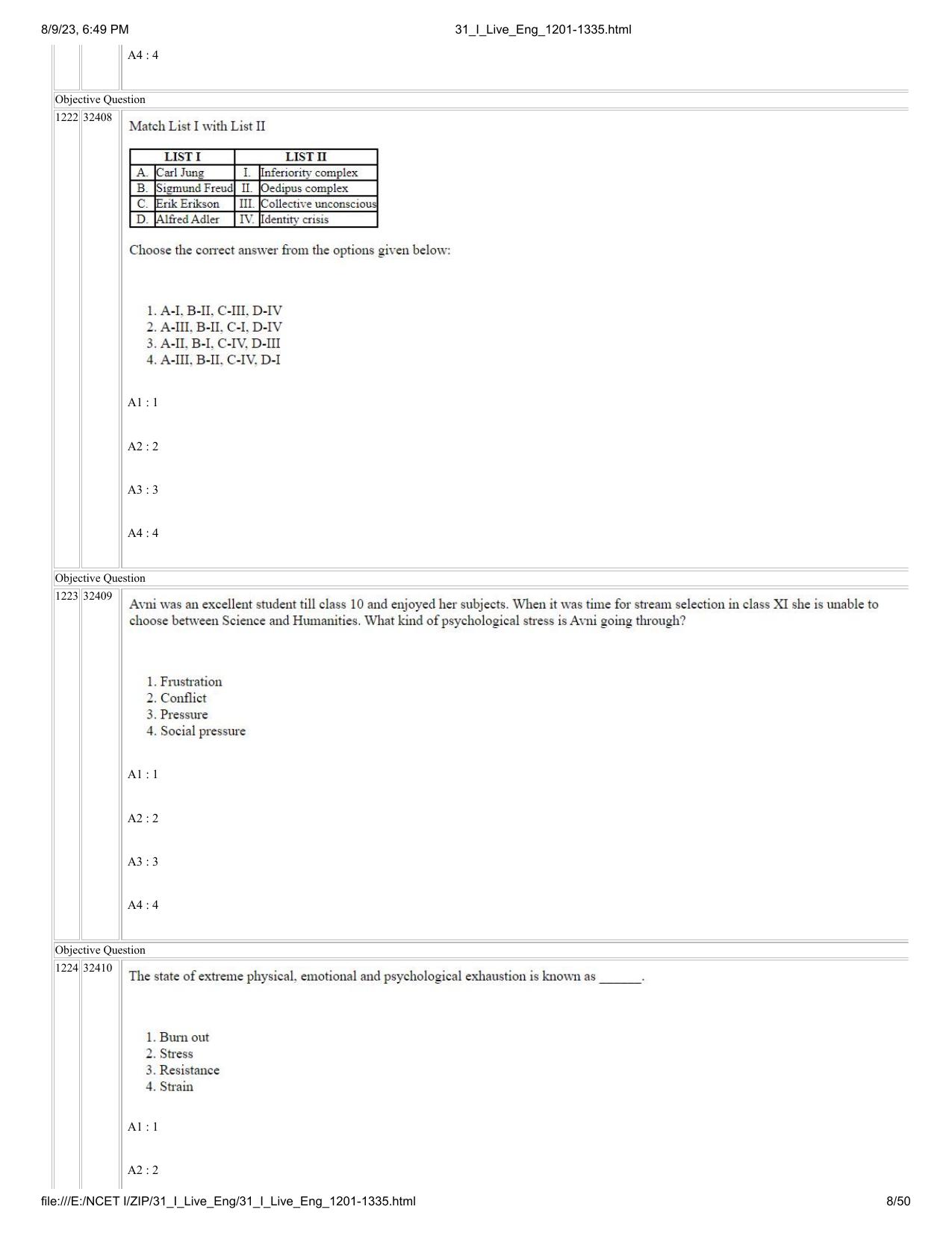 NCET 2023 Question Paper (English Q 1201-1335) - Page 8
